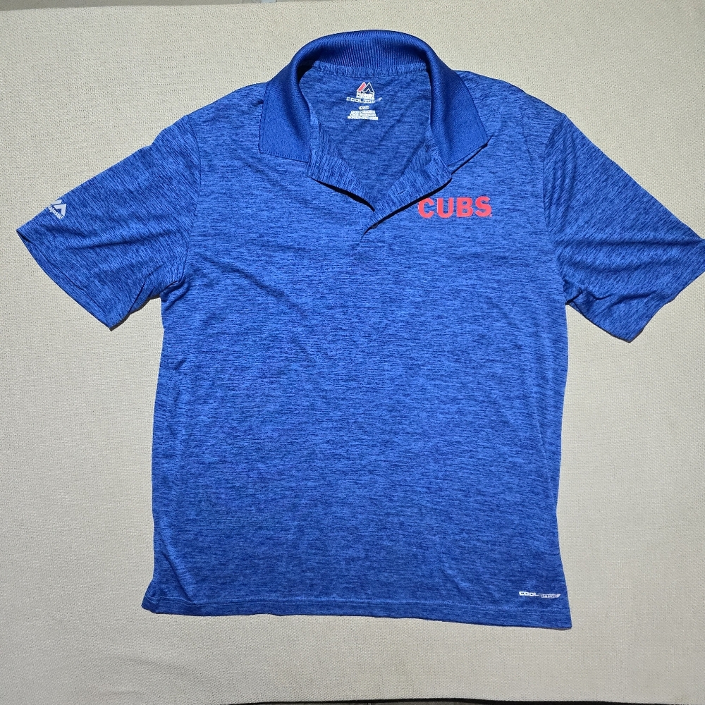 Majestic Cool Base Chicago Cubs Men's Blue Short Sleeve Polo Shirt Size Large